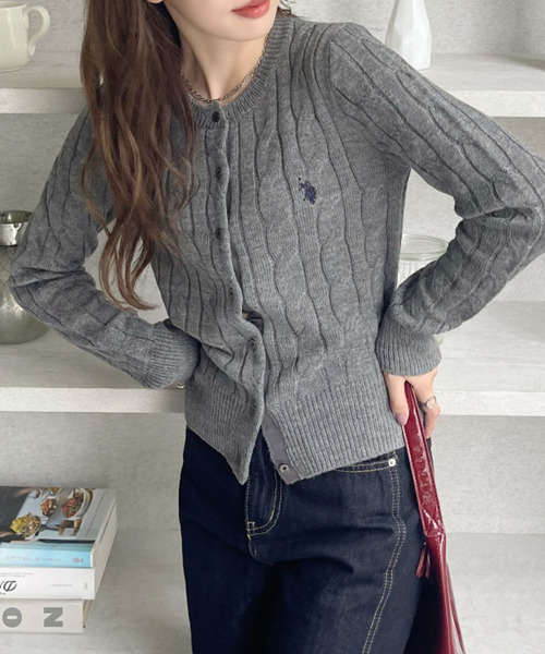 カーディガン 「Ada.別注 U.S. POLO ASSN」ケーブル ラメ ニット Vネック カーディガン レディース セール】【Ada.別注 U.S. POLO ASSN】ケーブル ラメ ニット V