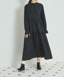 【リンクコーデ】【ママサイズ】スタンドカラー ティアードワンピース