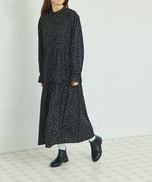 【リンクコーデ】【ママサイズ】スタンドカラー ティアードワンピース