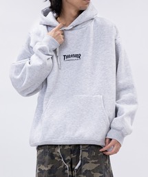 【at】〔THRASHER/スラッシャー〕裏起毛 ワンポイントロゴ刺繍 ボクシーフィット パーカー