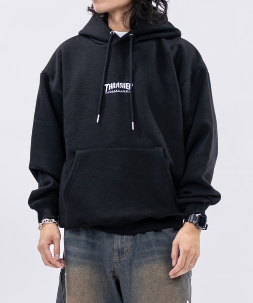 THRASHER(スラッシャー)の「【at】〔THRASHER/スラッシャー〕裏起毛 ワンポイントロゴ刺繍 ボクシーフィット パーカー(パーカー・メンズ・ネイビー/ホワイト/グリーン/ブラック/アッシュグレー/グレー/アイボリー/ブラウン・MEDIUM/LARGE)」の1枚目の写真