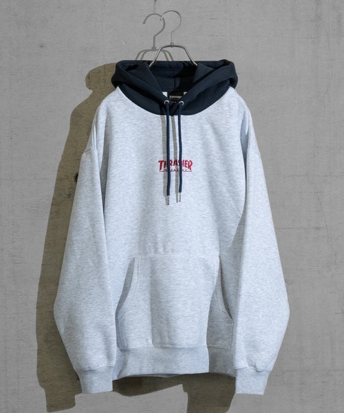 THRASHER(スラッシャー)の「【at】〔THRASHER/スラッシャー〕裏起毛 ワンポイントロゴ刺繍 ボクシーフィット パーカー(パーカー・メンズ・ネイビー/ホワイト/グリーン/ブラック/アッシュグレー/グレー/アイボリー/ブラウン・MEDIUM/LARGE)」の9枚目の写真