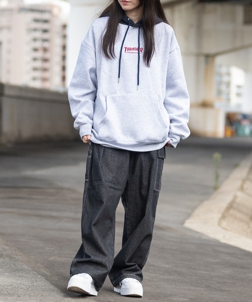 THRASHER(スラッシャー)の「【at】〔THRASHER/スラッシャー〕裏起毛 ワンポイントロゴ刺繍 ボクシーフィット パーカー(パーカー・メンズ・ネイビー/ホワイト/グリーン/ブラック/アッシュグレー/グレー/アイボリー/ブラウン・MEDIUM/LARGE)」の14枚目の写真