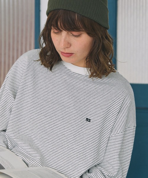 リンとロン Mサイズ ナンバリング刺繍 オーバーサイズ ボーダー ロンTee MONO-MART