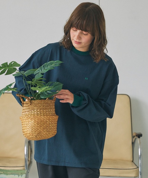 ナンバリング刺繍 オーバーサイズ ボーダー ロンTee MONO-MART LADY'S