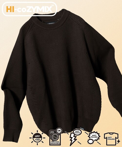 FREAK'S STORE（フリークスストア）の「FREAK’S STORE/フリークスストア Hi-coZYMIX 畔編みクルーネック プルオーバーニット/リラックスフィット（ニット/セーター・メンズ・ダークブラウン/ブラック/グリーン/オフホワイト/グレー/グレイッシュベージュ/マスタード・LARGE/MEDIUM/SMALL）」の4枚目の写真