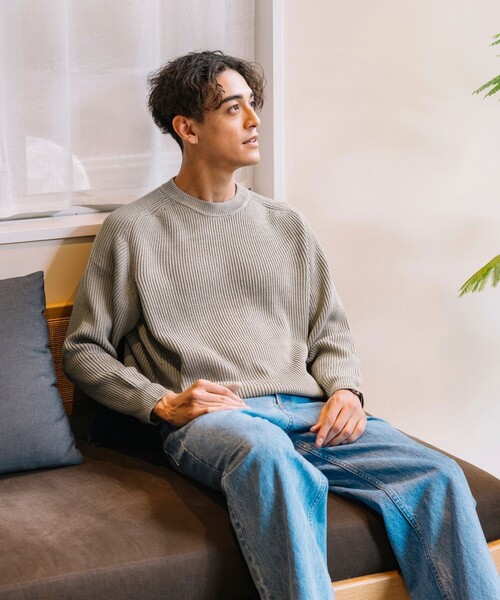 FREAK'S STORE（フリークスストア）の「FREAK’S STORE/フリークスストア Hi-coZYMIX 畔編みクルーネック プルオーバーニット/リラックスフィット（ニット/セーター・メンズ・ダークブラウン/ブラック/グリーン/オフホワイト/グレー/グレイッシュベージュ/マスタード・LARGE/MEDIUM/SMALL）」の21枚目の写真