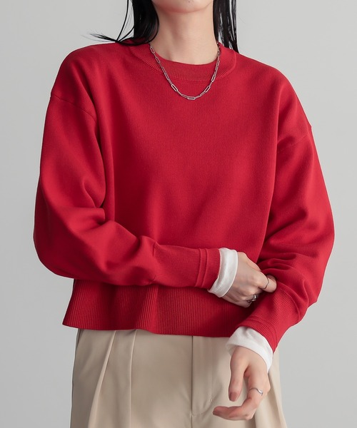 for/c（フォーシー）の「[新色追加]スウェットライクショート丈ニットプルオーバー【サスティナブル】（ニット/セーター・レディース・グレー/ネイビー/ライトベージュ/ブラック/オフホワイト/イエロー/ブラウン/レッド/ピンク・L/M/LL）」の9枚目の写真