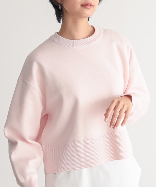 for/c（フォーシー）の「[新色追加]スウェットライクショート丈ニットプルオーバー【サスティナブル】（ニット/セーター・レディース・グレー/ネイビー/ライトベージュ/ブラック/オフホワイト/イエロー/ブラウン/レッド/ピンク・L/M/LL）」の8枚目の写真