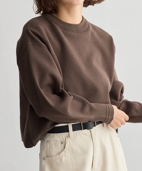 for/c（フォーシー）の「[新色追加]スウェットライクショート丈ニットプルオーバー【サスティナブル】（ニット/セーター・レディース・グレー/ネイビー/ライトベージュ/ブラック/オフホワイト/イエロー/ブラウン/レッド/ピンク・L/M/LL）」の10枚目の写真