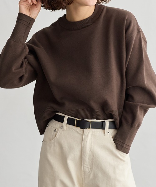 for/c（フォーシー）の「[新色追加]スウェットライクショート丈ニットプルオーバー【サスティナブル】（ニット/セーター・レディース・グレー/ネイビー/ライトベージュ/ブラック/オフホワイト/イエロー/ブラウン/レッド/ピンク・L/M/LL）」の11枚目の写真