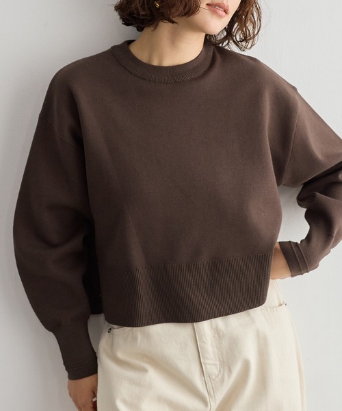 for/c（フォーシー）の「[新色追加]スウェットライクショート丈ニットプルオーバー【サスティナブル】（ニット/セーター・レディース・グレー/ネイビー/ライトベージュ/ブラック/オフホワイト/イエロー/ブラウン/レッド/ピンク・L/M/LL）」の13枚目の写真