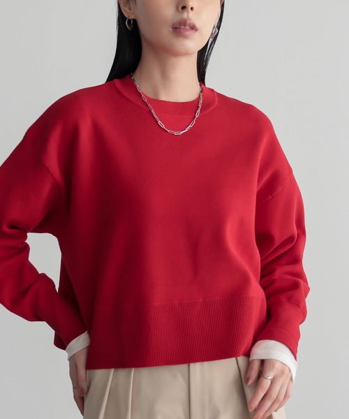 for/c（フォーシー）の「[新色追加]スウェットライクショート丈ニットプルオーバー【サスティナブル】（ニット/セーター・レディース・グレー/ネイビー/ライトベージュ/ブラック/オフホワイト/イエロー/ブラウン/レッド/ピンク・L/M/LL）」の22枚目の写真