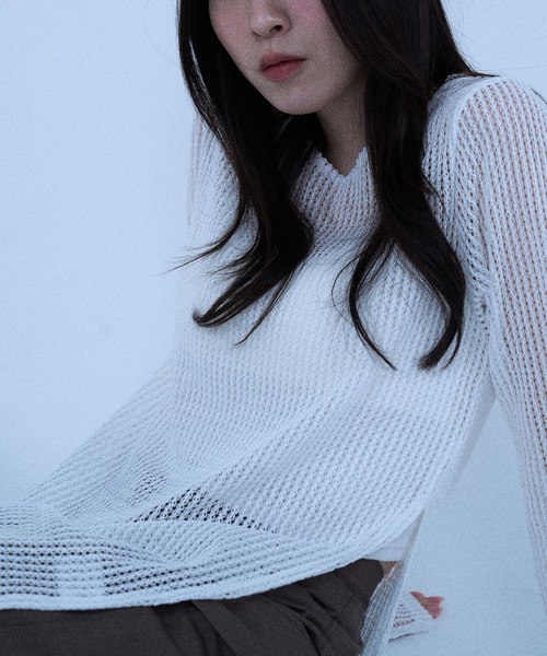 Nora Lily elle(ノラリリーエル)の「【Nora Lily】「elle」Braid Sheer Pullover(Tシャツ/カットソー・レディース・ホワイト/ライトブルー/ブラック/ダークブラウン・FREE)」の1枚目の写真