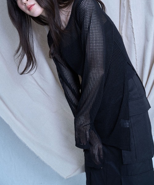 Nora Lily elle(ノラリリーエル)の「【Nora Lily】「elle」Braid Sheer Pullover(Tシャツ/カットソー・レディース・ホワイト/ライトブルー/ブラック/ダークブラウン・FREE)」の2枚目の写真