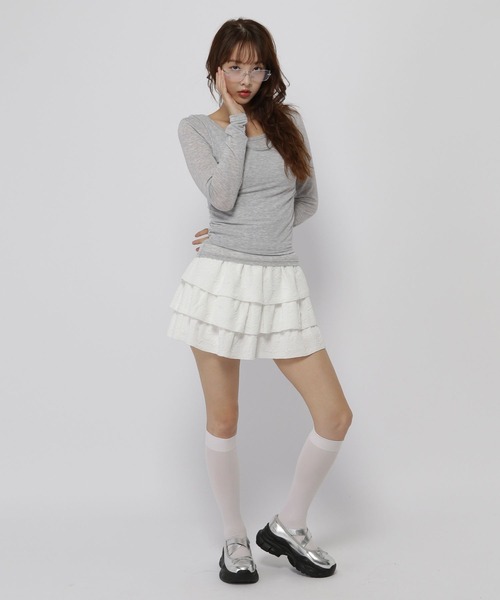 3.3 Field Trip (3.3フィールドトリップ)の「3.3 Field Trip/レイヤードTOPS(Tシャツ/カットソー・レディース・グレー/アイボリー/ブラック・FREE)」の6枚目の写真