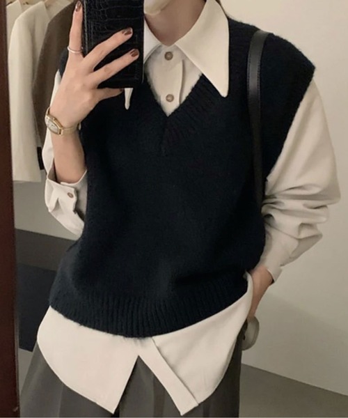 ammy.(エイミードット)の「【 ammy. / エイミードット 】 コンパクト Vネック ニット ベスト(ベスト・レディース・ホワイト/ブラウン/グレー/ブラック・FREE)」の3枚目の写真