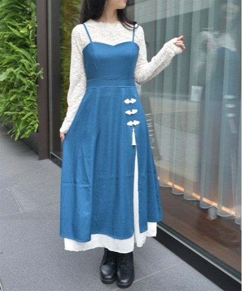 axes femme(アクシーズファム)の「タッセル付チャイナ風ワンピース(ワンピース・レディース・ワイン/ブルーグリーン/ブラック・FREE)」の1枚目の写真