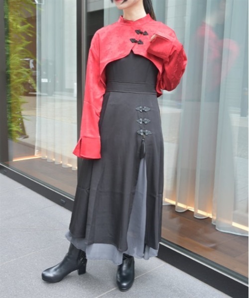 axes femme(アクシーズファム)の「タッセル付チャイナ風ワンピース(ワンピース・レディース・ワイン/ブルーグリーン/ブラック・FREE)」の2枚目の写真