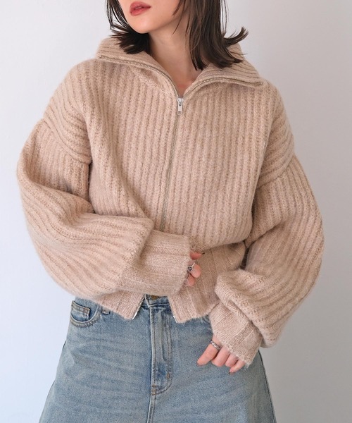 AKTE（アクテ）の「ダブルジッパーカーディガン（ニット/セーター・レディース・ライトグレー/グリーン/マルーン/ベージュ・FREE）」の16枚目の写真