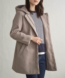 IKKA LOUNGE | ウールライクストレッチフードコート(ノーカラーコート)