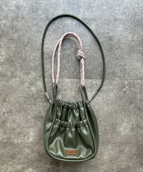 PUパラコードギャザーミニショルダーバッグ FUKA's企画】PUパラコードギャザーミニショルダーバッグ