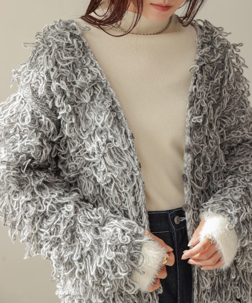 Bab（バブ）の「ループ編みニットカーディガン（カーディガン/ボレロ・レディース・グレー/ベージュ/アイボリー/ピンク・FREE）」の3枚目の写真