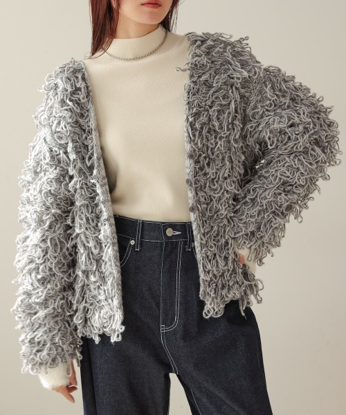 Bab（バブ）の「ループ編みニットカーディガン（カーディガン/ボレロ・レディース・グレー/ベージュ/アイボリー/ピンク・FREE）」の5枚目の写真