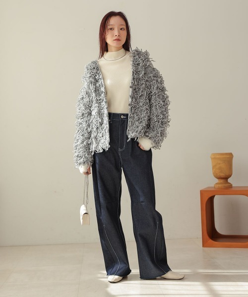 Bab（バブ）の「ループ編みニットカーディガン（カーディガン/ボレロ・レディース・グレー/ベージュ/アイボリー/ピンク・FREE）」の6枚目の写真