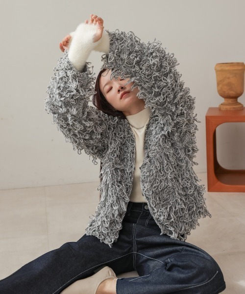 Bab（バブ）の「ループ編みニットカーディガン（カーディガン/ボレロ・レディース・グレー/ベージュ/アイボリー/ピンク・FREE）」の9枚目の写真