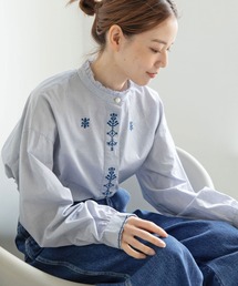 PAR ICI | カントリー刺繍 スタンドフリルブラウス(シャツ/ブラウス)