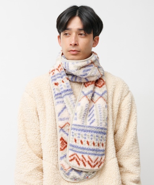 Johnbull（ジョンブル）の「【JOHNBULL】フリースマフラー（マフラー・メンズ・ネイビー/ベージュ/ブルー系その他/ブラック/オフホワイト/レオパード・ONESIZE）」の3枚目の写真