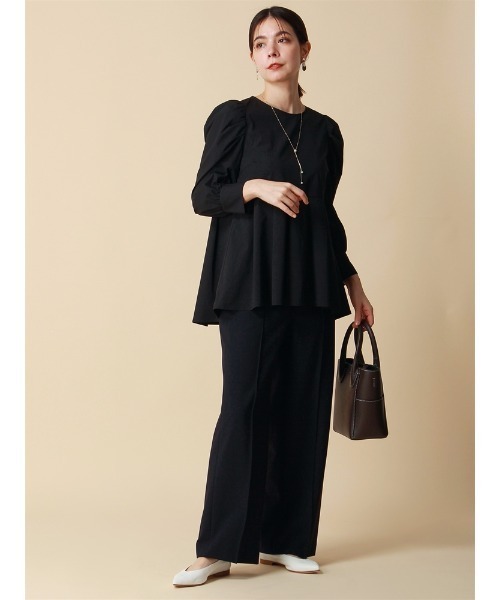 SUIT SQUARE（スーツスクエア）の「ピンタックワイドストレートパンツ  ハンドウォッシュ  2WAYストレッチ  抗菌  消臭  無地（スーツパンツ・レディース・ネイビー・36(7号)/38(9号)/40(11号)）」の9枚目の写真