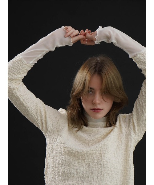 :ETHROF(イーサオブ)の「SHEER LAYERED TOPS(Tシャツ/カットソー・レディース・ベージュ系その他3/オフホワイト/ブラック・FREE)」の7枚目の写真
