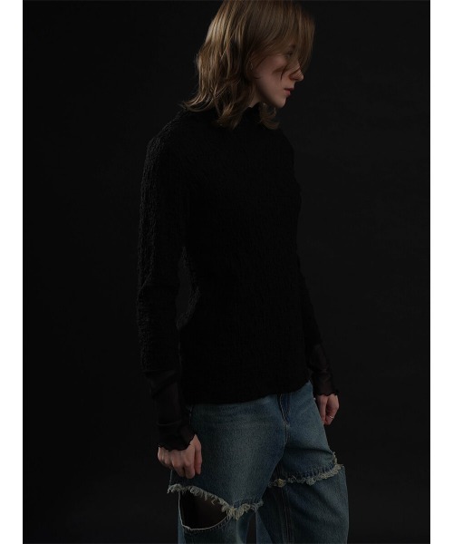 :ETHROF(イーサオブ)の「SHEER LAYERED TOPS(Tシャツ/カットソー・レディース・ベージュ系その他3/オフホワイト/ブラック・FREE)」の14枚目の写真