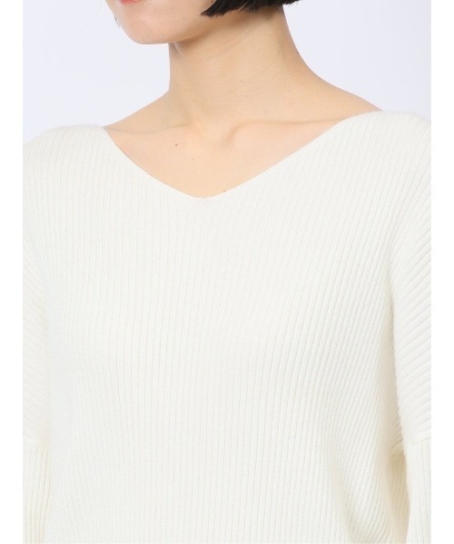 MARBLE WALTS（マーブルワルツ）の「【ストレッチ マシンウォッシャブル】MARBLE WALTS Vネック リブニットプルオーバー（ニット/セーター・レディース・ホワイト/ネイビー・MEDIUM）」の11枚目の写真
