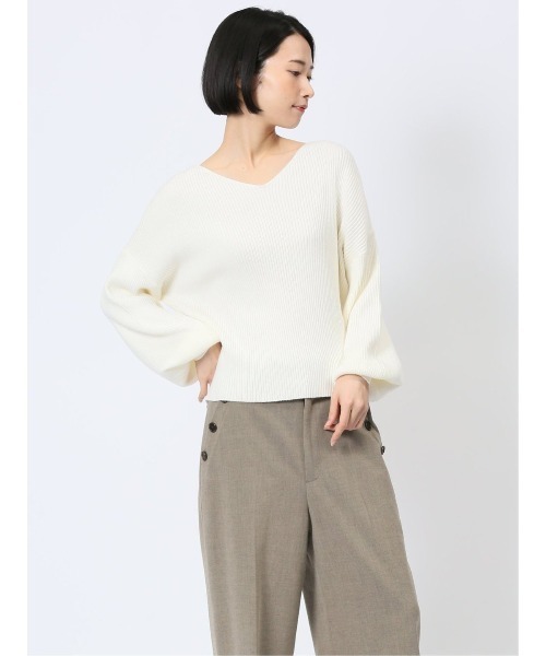 MARBLE WALTS（マーブルワルツ）の「【ストレッチ マシンウォッシャブル】MARBLE WALTS Vネック リブニットプルオーバー（ニット/セーター・レディース・ホワイト/ネイビー・MEDIUM）」の15枚目の写真