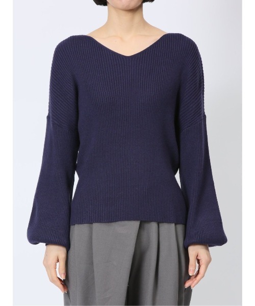 MARBLE WALTS（マーブルワルツ）の「【ストレッチ マシンウォッシャブル】MARBLE WALTS Vネック リブニットプルオーバー（ニット/セーター・レディース・ホワイト/ネイビー・MEDIUM）」の20枚目の写真