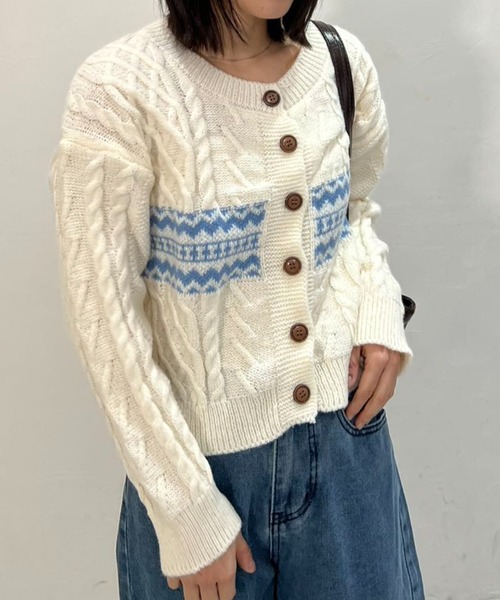 ノルディック柄ケーブルニットカーディガン（カーディガン/ボレロ  