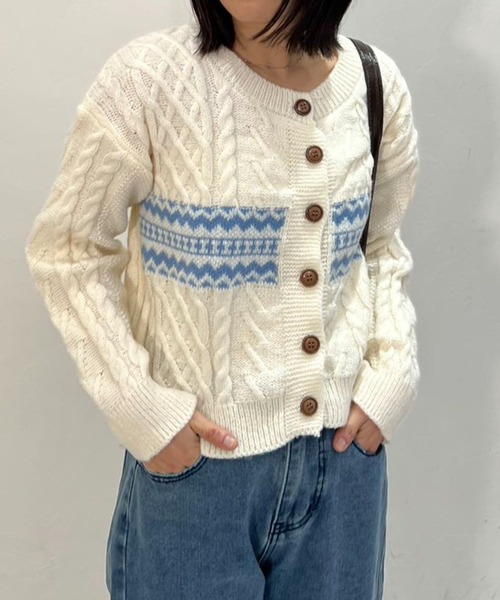 mebole（メボレ）の「ノルディック柄ケーブルニットカーディガン（カーディガン/ボレロ・レディース・グレー/ホワイト・FREE）」の15枚目の写真