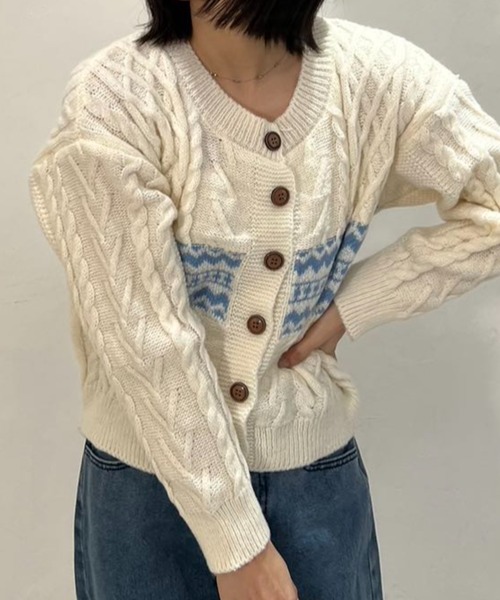 mebole（メボレ）の「ノルディック柄ケーブルニットカーディガン（カーディガン/ボレロ・レディース・グレー/ホワイト・FREE）」の20枚目の写真