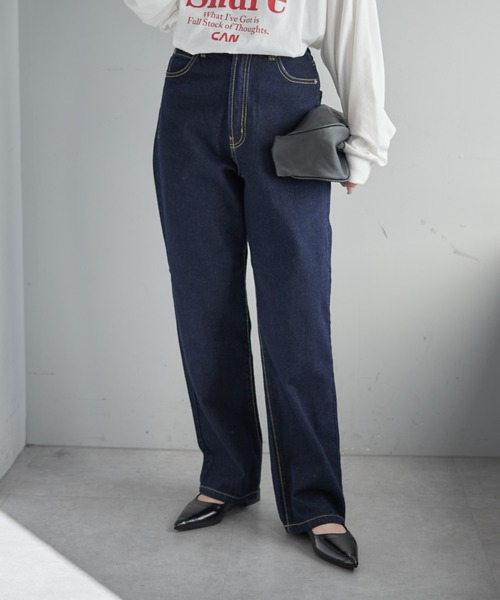 Remind me and forever(リマインドミーアンドフォーエバー)の「デニムストレートパンツ(デニムパンツ・レディース・ブラック/インディゴブルー/ブルー・MEDIUM)」の19枚目の写真