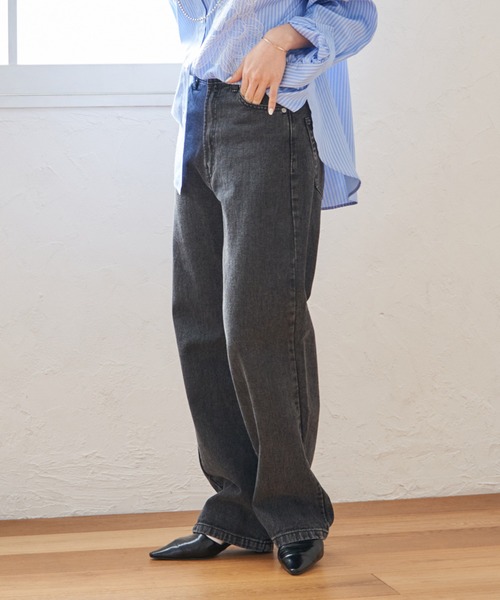 Remind me and forever(リマインドミーアンドフォーエバー)の「デニムストレートパンツ(デニムパンツ・レディース・ブラック/インディゴブルー/ブルー・MEDIUM)」の7枚目の写真