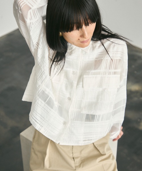 セール】See-through check cropped shirt / シースルーチェック