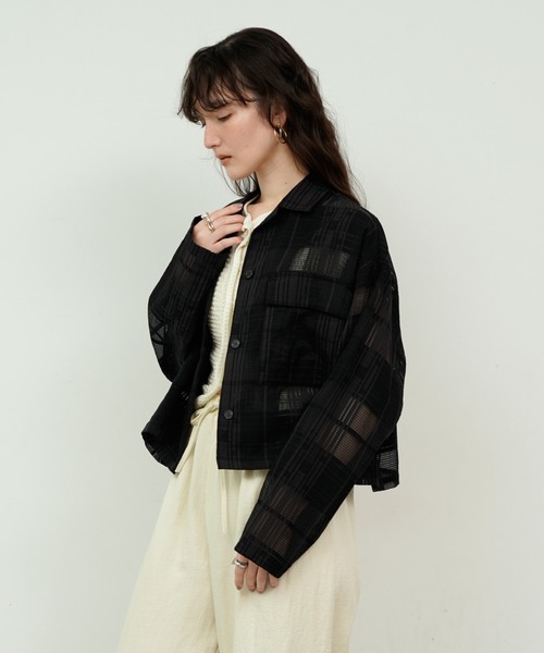 Lutim by u(ルチバイユー)の「See-through check cropped shirt / シースルーチェッククロップドシャツ(シャツ/ブラウス・レディース・ホワイト/ブラック・FREE)」の13枚目の写真