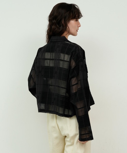 Lutim by u(ルチバイユー)の「See-through check cropped shirt / シースルーチェッククロップドシャツ(シャツ/ブラウス・レディース・ホワイト/ブラック・FREE)」の15枚目の写真