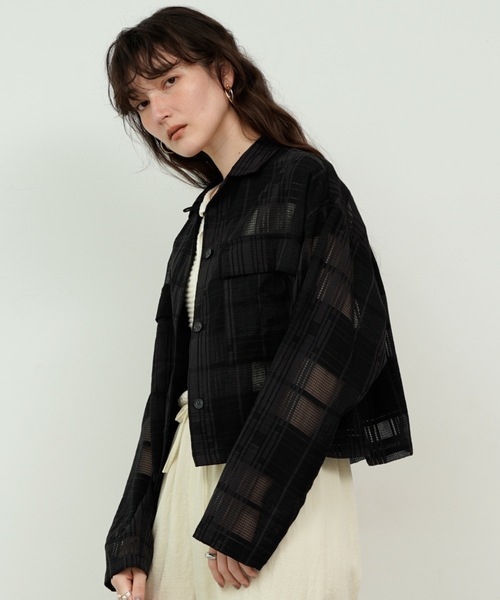 Lutim by u(ルチバイユー)の「See-through check cropped shirt / シースルーチェッククロップドシャツ(シャツ/ブラウス・レディース・ホワイト/ブラック・FREE)」の9枚目の写真