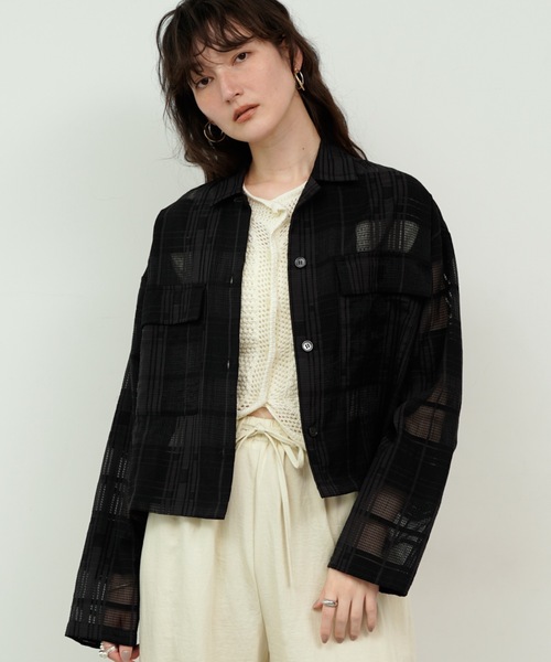 Lutim by u(ルチバイユー)の「See-through check cropped shirt / シースルーチェッククロップドシャツ(シャツ/ブラウス・レディース・ホワイト/ブラック・FREE)」の10枚目の写真