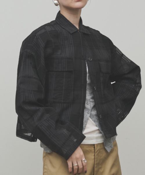 Lutim by u(ルチバイユー)の「See-through check cropped shirt / シースルーチェッククロップドシャツ(シャツ/ブラウス・レディース・ホワイト/ブラック・FREE)」の12枚目の写真