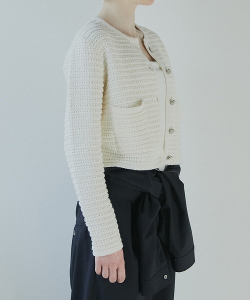 LE CIEL BLEU(ルシェルブルー)の「ワッフルニットジャケット / Waffle Knit Jacket(カーディガン/ボレロ・レディース・ライトグレー/ブラック/オフホワイト・36)」の8枚目の写真